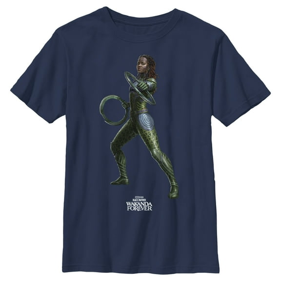 Boy's Black Panther: Wakanda Forever Nakia Rings  Graphic Tee Navy Blue Large