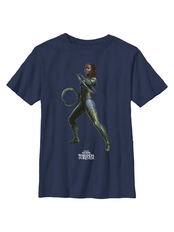 Boy's Black Panther: Wakanda Forever Nakia Rings Graphic Tee Navy Blue Medium