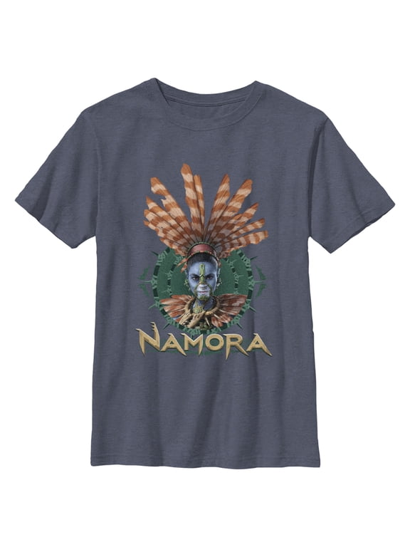 Boy's Black Panther: Wakanda Forever Namora Portrait Graphic Tee Navy Blue Heather Large