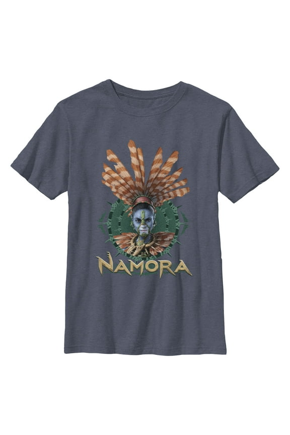 Boy's Black Panther: Wakanda Forever Namora Portrait Graphic Tee Navy Blue Heather Medium