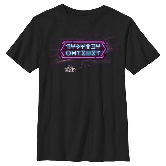 Boy's Black Panther: Wakanda Forever Neon Symbols Graphic Tee Black X Large