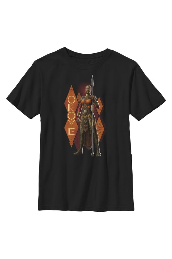 Boy's Black Panther: Wakanda Forever Okoye Pattern  Graphic Tee Black X Large