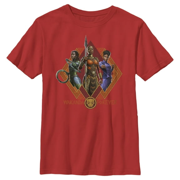 Boy's Black Panther: Wakanda Forever Okoye Shuri and Nakia Portraits Graphic Tee Red Medium