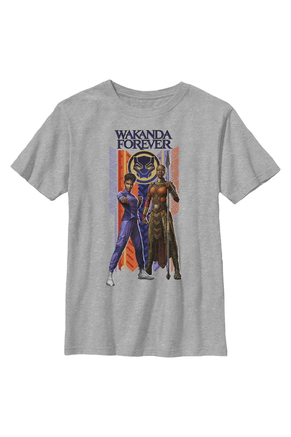 Boy's Black Panther: Wakanda Forever Shuri and Okoye Movie Logo Graphic Tee Athletic Heather Medium