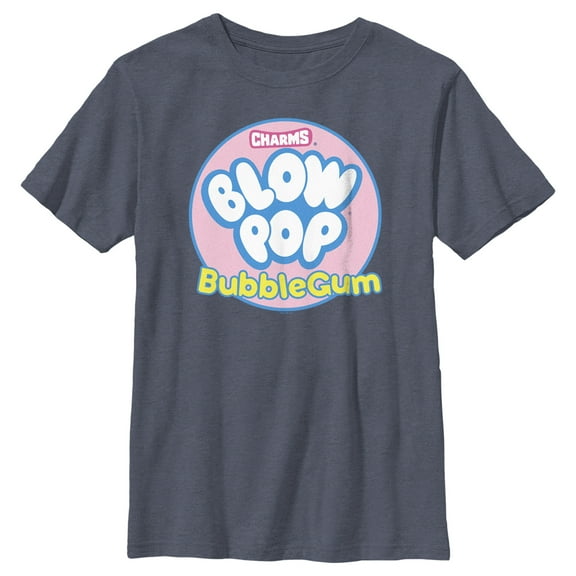 Boy's Blow Pop Bubble Gum Logo  Graphic Tee Navy Blue Heather Large