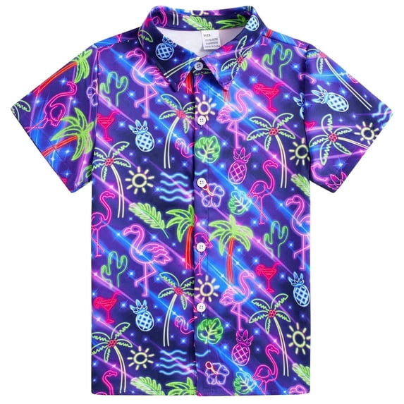 Lanbubble Boy's Button Down Hawaiian Shirts Short Sleeve Aloha Shirt Cool Cartoon Print Tops