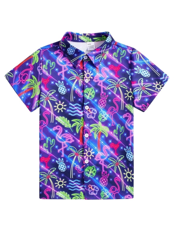 Boy's Button Down Hawaiian Shirts Short Sleeve Aloha Shirt Cool Cartoon Print Tops
