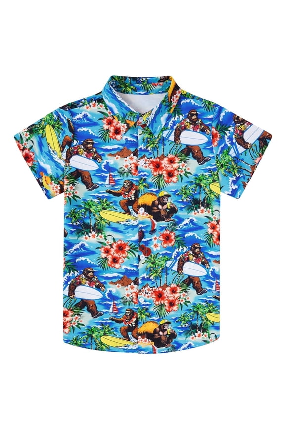 Boy's Button Down Hawaiian Shirts Short Sleeve Aloha Shirt Cool Cartoon Print Tops