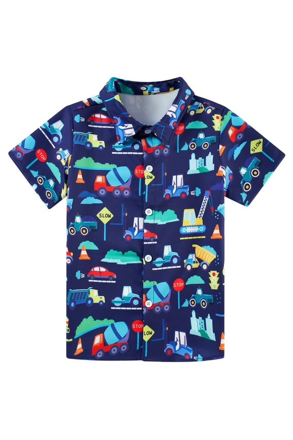 Boy's Button Down Hawaiian Shirts Short Sleeve Aloha Shirt Cool Cartoon Print Tops
