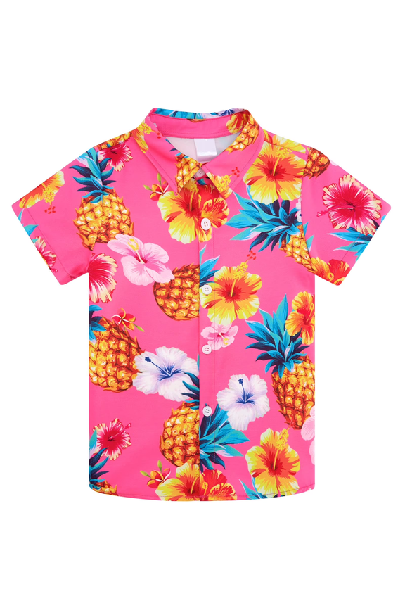Boy's Button Down Hawaiian Shirts Short Sleeve Aloha Shirt Pineapple Printed Tops