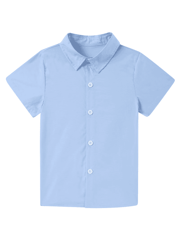 Boy's Button Down Shirts Short Sleeve Lightweight Summer Casual Tops Light Blue 3-10T