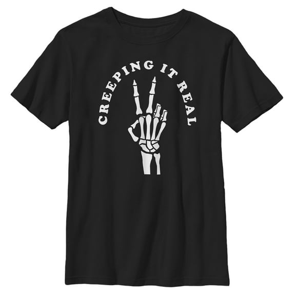 Boy's CHIN UP Halloween Creepin' Real Skeleton Graphic Tee Black Medium