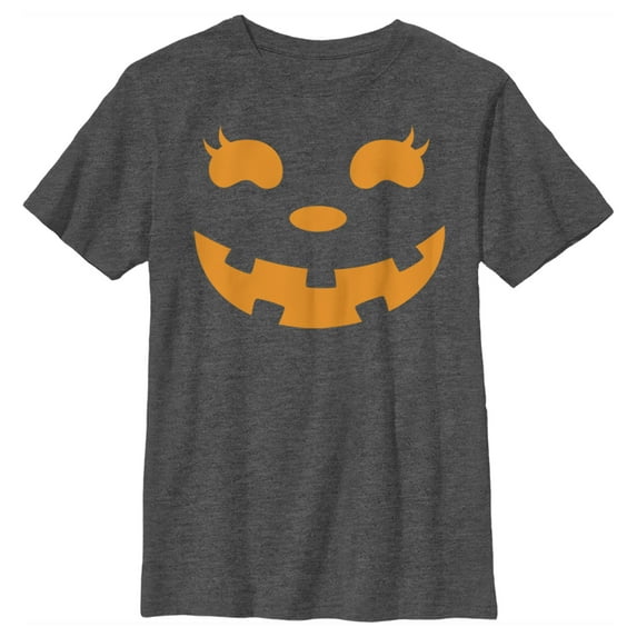 Boy's CHIN UP Halloween Jack o' Lantern Face Graphic Tee Charcoal Heather Small