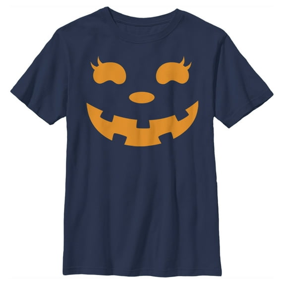 Boy's CHIN UP Halloween Jack o' Lantern Face Graphic Tee Navy Blue Small