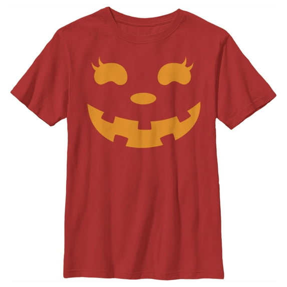 Boy's CHIN UP Halloween Jack o' Lantern Face Graphic Tee Red Large