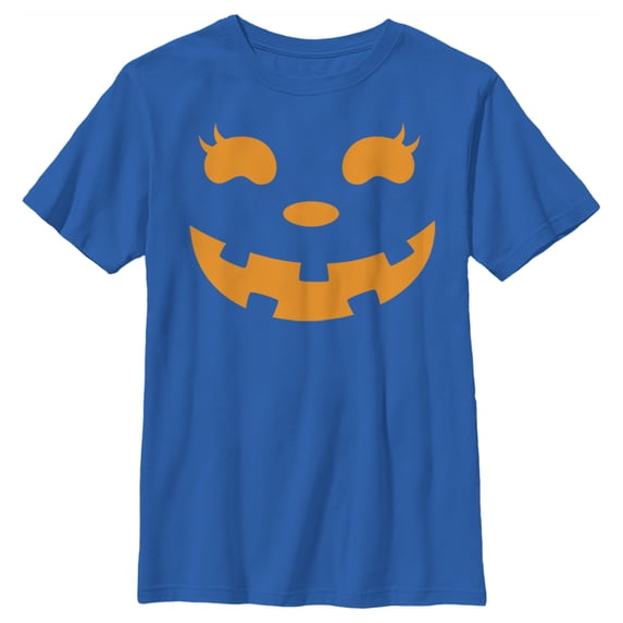 Boy's CHIN UP Halloween Jack o' Lantern Face Graphic Tee Royal Blue Large