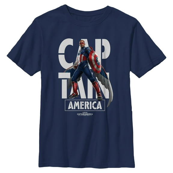 Boy's Captain America: Brave New World Large White Name Logo Portrait  Graphic T-Shirt