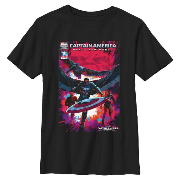 Boy's Captain America: Brave New World New Team Comic Book Cover  Graphic T-Shirt