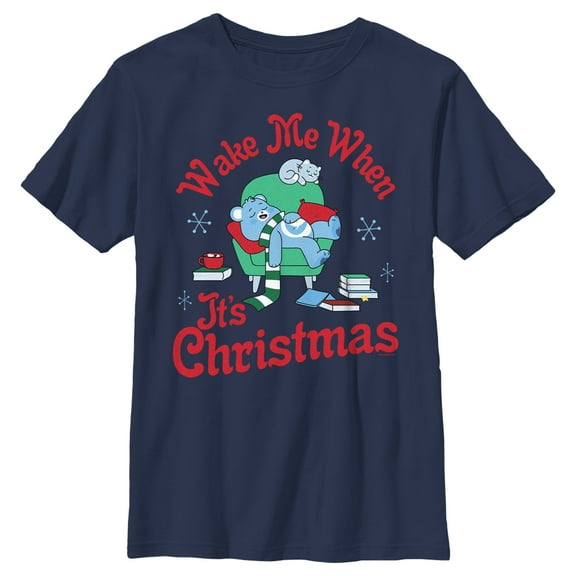 Boy's Care Bears Bedtime Bear Wake Me When It's Christmas Graphic Tee Navy Blue Small
