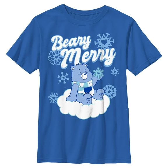Boy's Care Bears Christmas Grumpy Bear Beary Merry Graphic Tee Royal Blue Medium