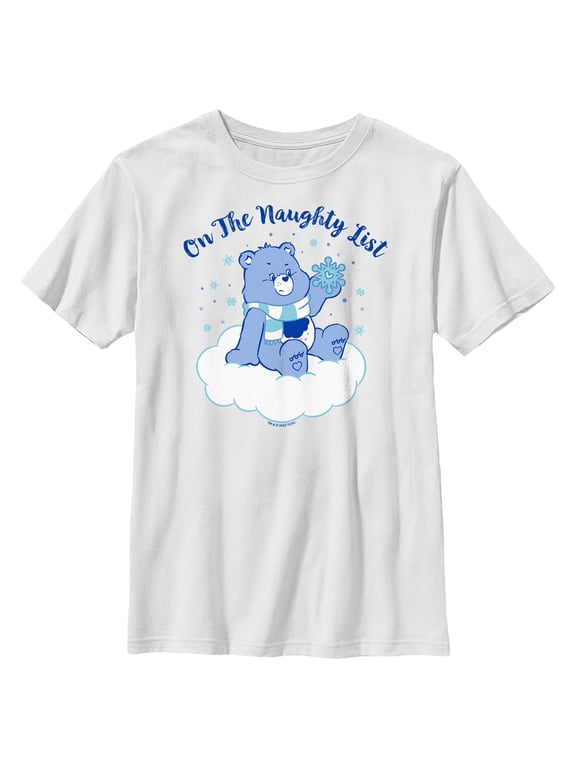 Boy's Care Bears Christmas Grumpy Bear On the Naughty List Graphic Tee White Small