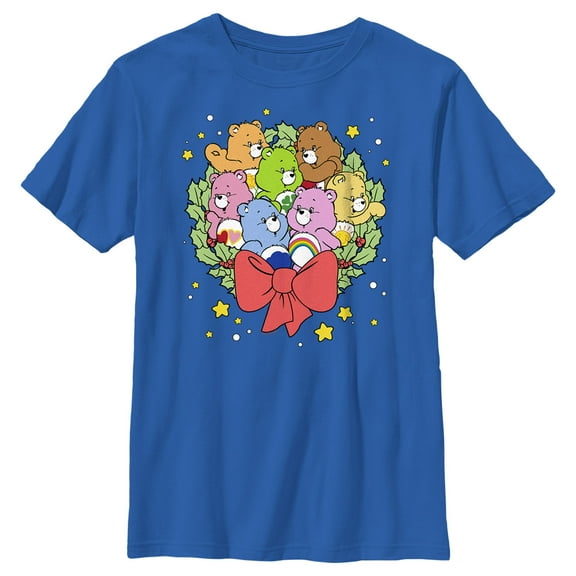 Boy's Care Bears Christmas Wreath Bears Graphic Tee Royal Blue Large