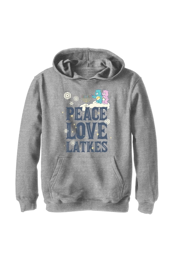 Boy's Care Bears Hanukkah Peace Love Latkes Pull Over Hoodie