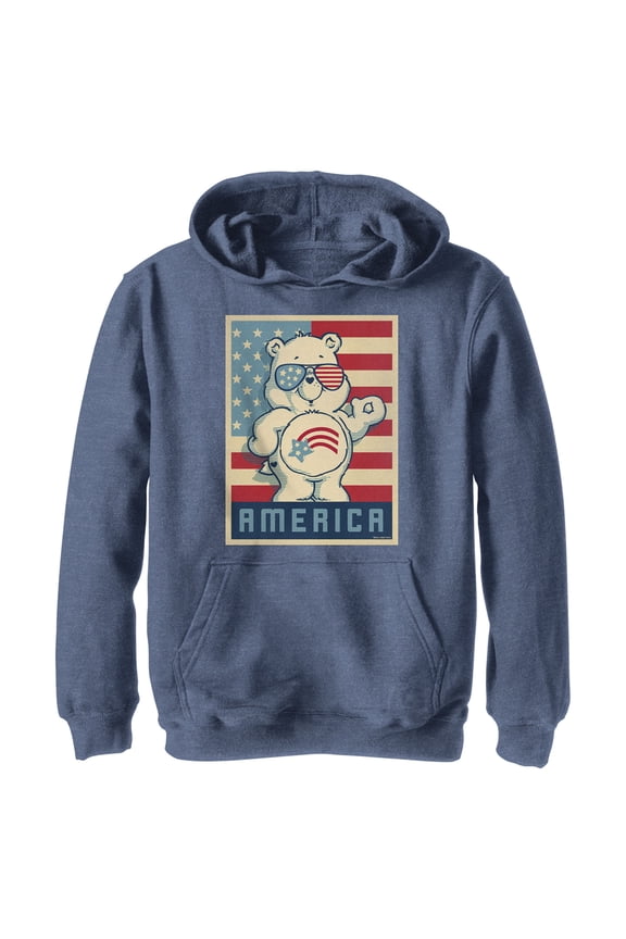 Boy's Care Bears Retro America Cares Bear Pull Over Hoodie