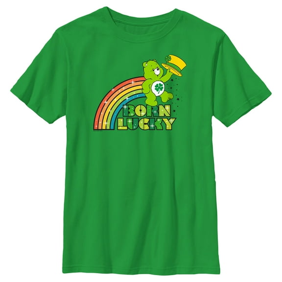 Boy's Care Bears St. Patrick's Day Good Luck Bear Born Lucky Rainbow  Graphic Tee Kelly Green Small