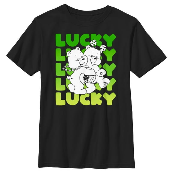 Boy's Care Bears St. Patrick's Day Good Luck Bear and Funshine Bear Lucky  Graphic Tee Black Large