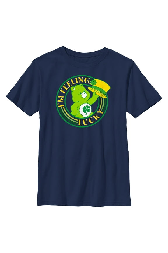 Boy's Care Bears St. Patrick’s Day I’m Feeling Lucky Graphic Tee Navy Blue Large