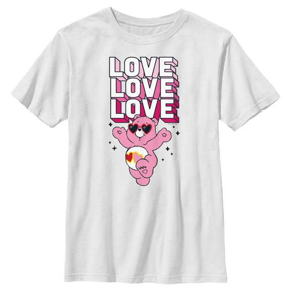 Boy's Care Bears Valentine's Day Love-a-lot Bear Love Sunglasses  Graphic Tee White Small