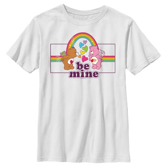 Boy's Care Bears Valentine's Day Tenderheart Bear and Love-a-Lot Bear Be Mine Rainbow Graphic Tee White Small