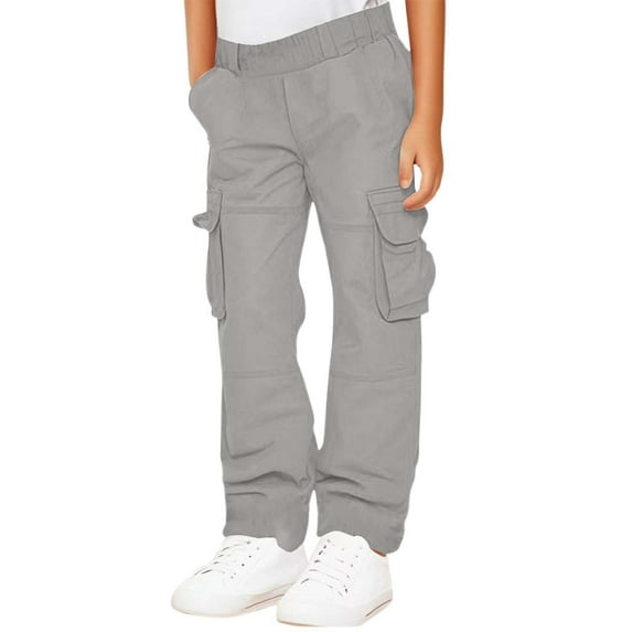Boy's Cargo Joggers Pants Girls Grey Pants Elastic Waist Cargo Pant Outdoor Lightweight Uniform Pants Kids Spring Fall Sweatpants 11-12 Years