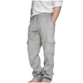 thumbnail image 1 of Boy's Cargo Joggers Pants Grey Sweatpants Men Drawstring Elastic Waist Multi Pocket Outdoor Lightweight Uniform Pants Boys School Uniform Pants 11-12 Years, 1 of 7