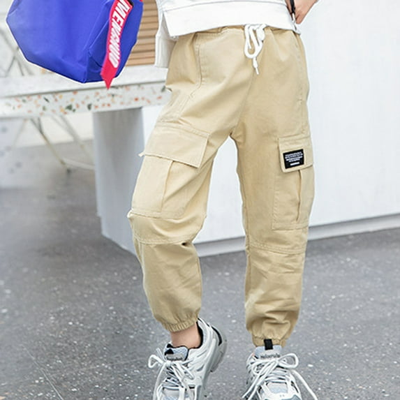 Boy's Cargo Joggers Pants Youth Quick Dry Hiking Lightweight Pants for Sports Outdoor with Zipper Pockets