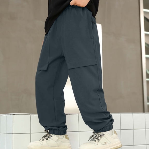 Boy's Cargo Pants Wide Leg Elastic Waist Straight Leg Workwear Casual Wide Leg Baggy Sweatpants for Teen Youth