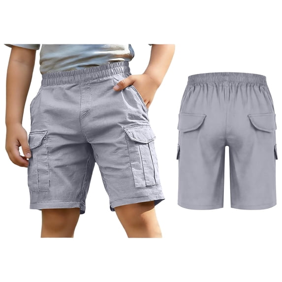 Boy's Cargo Shorts Athletic Running Shorts Pull on Grey Cargo Shorts School Uniform Cargo Shorts 7-8 Years