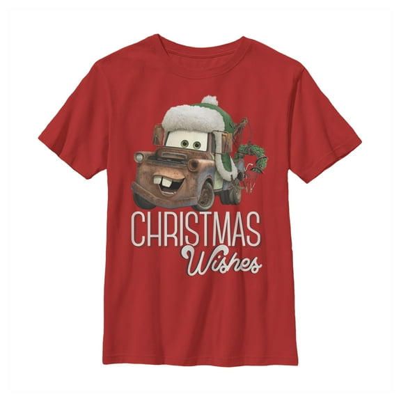 Boy's Cars Christmas Mater Wishes Graphic Tee Red Medium