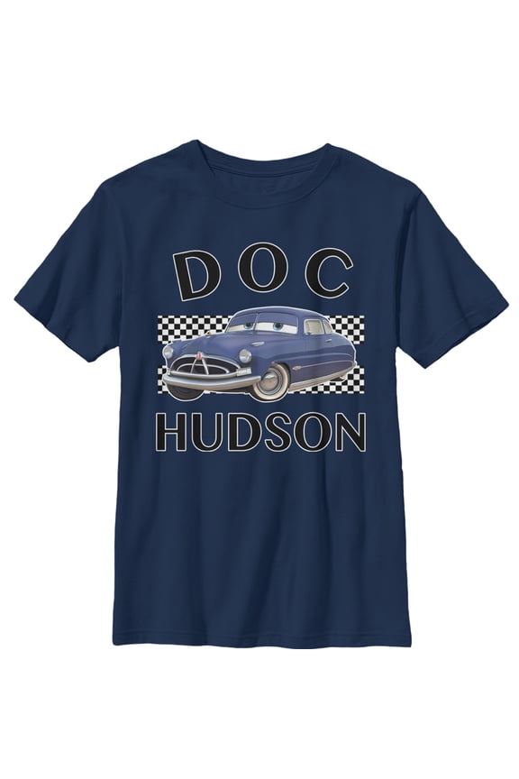 Boy's Cars Doc Hudson Portrait  Graphic Tee Navy Blue Medium