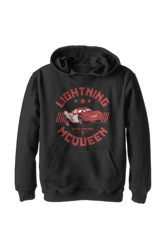 Boy's Cars Lightning McQueen Drag Racing Pull Over Hoodie Black X Large