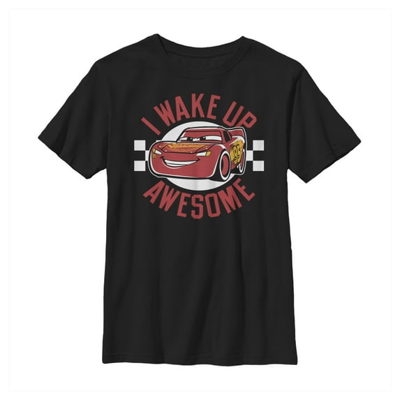Boy's Cars Lightning McQueen Wake Up Awesome Graphic Tee Black Small