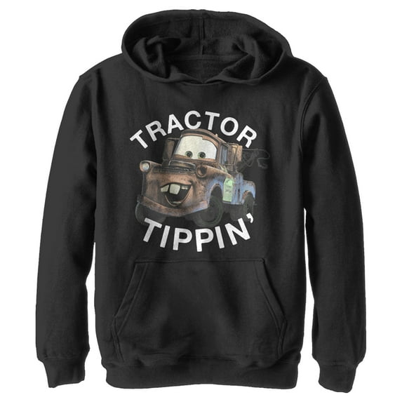Boy's Cars Mater Tractor Tippin' Pull Over Hoodie Black X Large