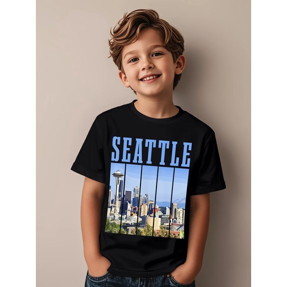 Boy's Casual Cotton Seattle Skyline Graphic T-Shirt