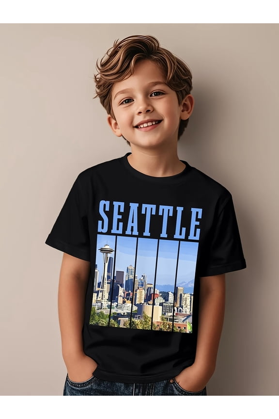 Boy's Casual Cotton Seattle Skyline Graphic T-Shirt