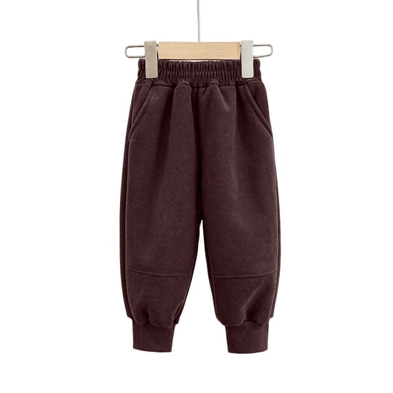 Boy's Casual Elastic Waist Tapered Trousers Long Corduroy Pants Fleece Lined Winter Warm Sweatpants