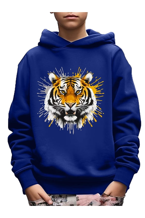 Boy's Casual Hoodie, Cool Tiger Print Long Sleeve Comfy Trendy Pullover Sweatshirt For Spring Fall Outdoor 5-14