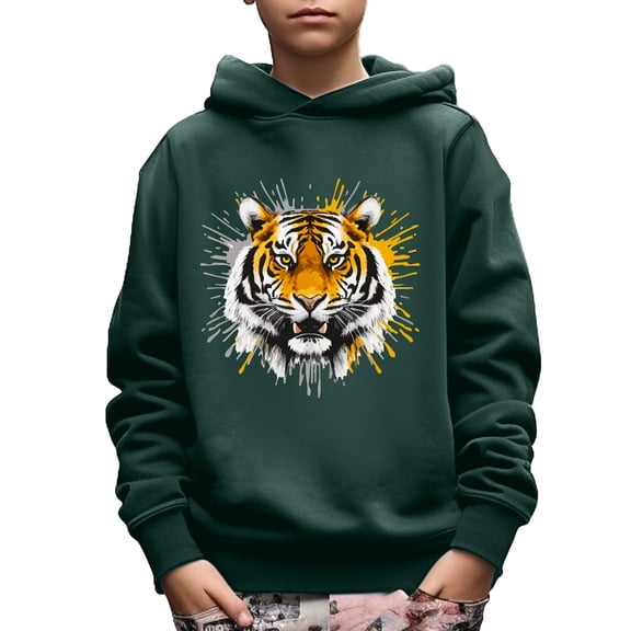 Boy's Casual Hoodie, Cool Tiger Print Long Sleeve Comfy Trendy Pullover Sweatshirt For Spring Fall Outdoor 5-14