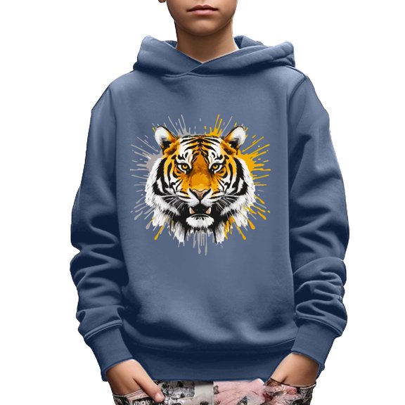 Boy's Casual Hoodie, Cool Tiger Print Long Sleeve Comfy Trendy Pullover Sweatshirt For Spring Fall Outdoor 5-14