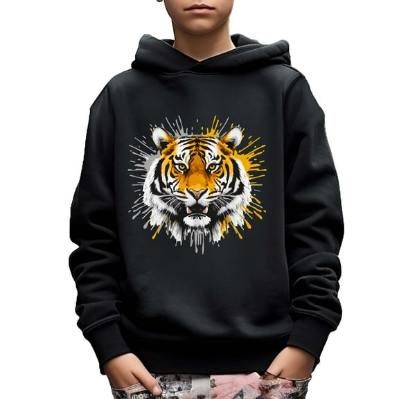 Boy's Casual Hoodie, Cool Tiger Print Long Sleeve Comfy Trendy Pullover Sweatshirt For Spring Fall Outdoor 5-14